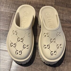 Gucci Ivory GG Perforated Clogs